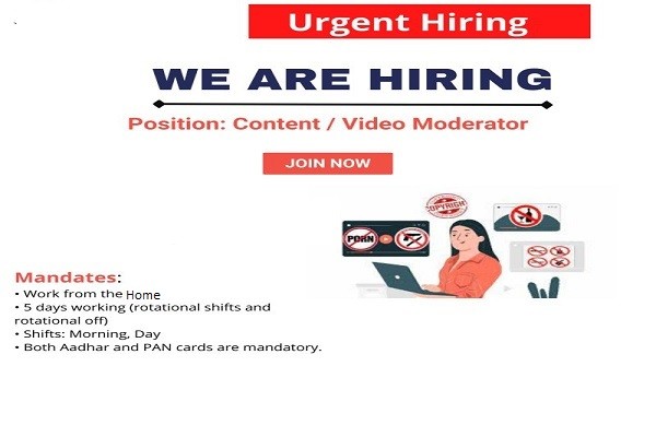 Hiring For Video Moderator at work From Home