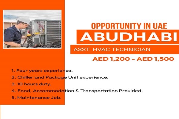 Hiring For ASST HVAC Technician in Abudhabi